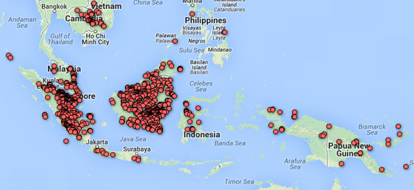 How it looks from space - deforestation has accelerated since the election in Sarawak and all over Borneo where Malaysian loggers are also at work