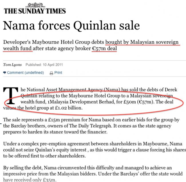 Sunday Times said the purchase by 1MDB was for €57million.