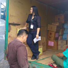 Shove them some boxes of dry stuff someone..... a food lorry being prepared for the Penan.