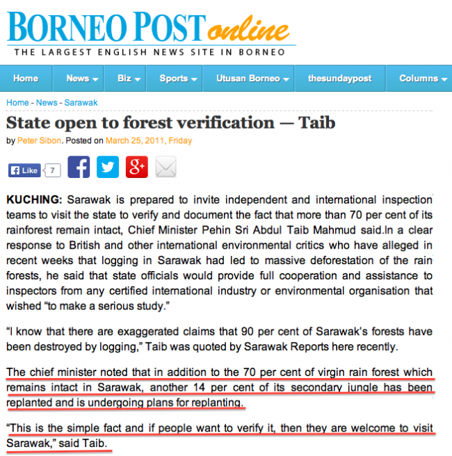 70% "virgin forest" said Taib!