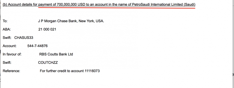 Instructions sent by PetroSaudi's solicitors White & Case alleging that the Good Star account belonged to PetroSaudi