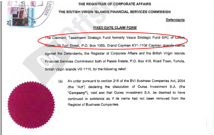 Records show the case was filed by Marc Ambroisien in November 2015, as which point he described himself as a Director of Vasco/Tasameem Strategic Fund