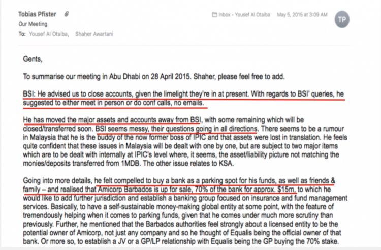 Jho was looking for a bank in May 2015 to park his money and that of his 'family and friends'