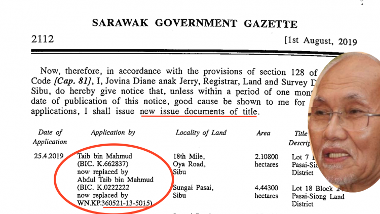 Taib applied for a re-issue of 68 land titles worth an estimated RM100 million