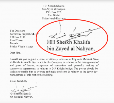Sheikh Khalifa's signature was allegedly not the one on the document