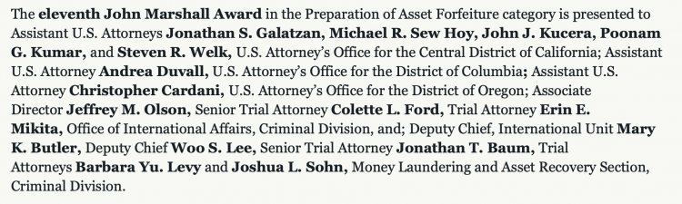 Agent Woo S Lee in Washington and John Kucera in Los Angeles were amongst the team of DOJ operatives who painstakingly traced and identified the money and assets stolen by Jho Low and others from Malaysia