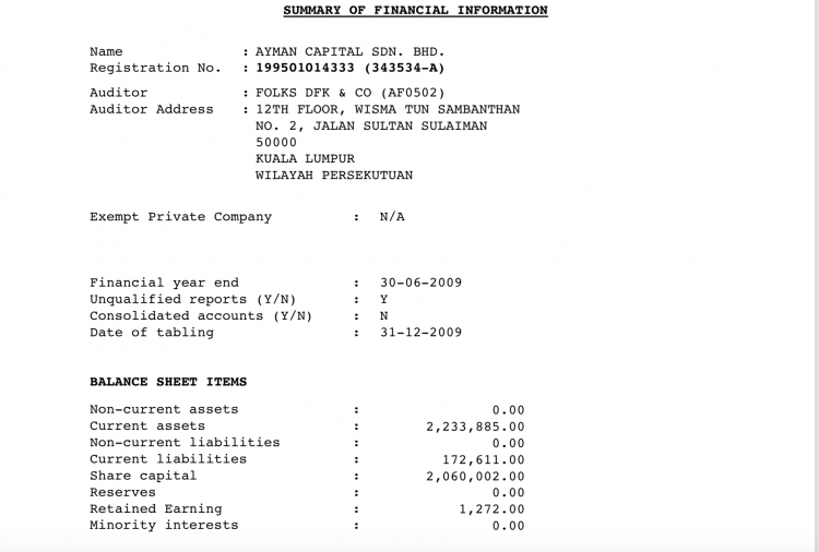 The last published accounts of Ayman Capital do not indicate a company worth USD16 million. Perhaps Jho Low reckoned on his midas touch and Ayman was contemplating his retirement.