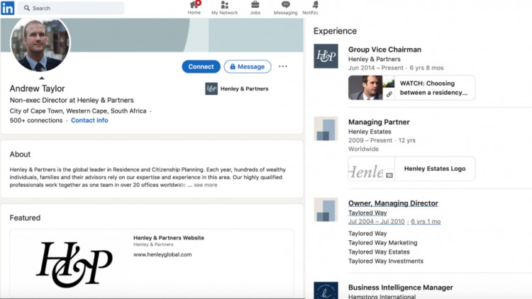 Andrew Taylor's LinkedIn site claimed he was working for H&P and still Group Vice Chairman when researched Jan 4th 2021